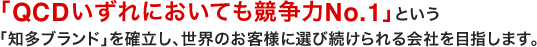 ｢QCDいずれにおいても競争力NO．1｣という｢知多ブランド｣を確立し、世界のお客様に選び続けられる会社を目指します。